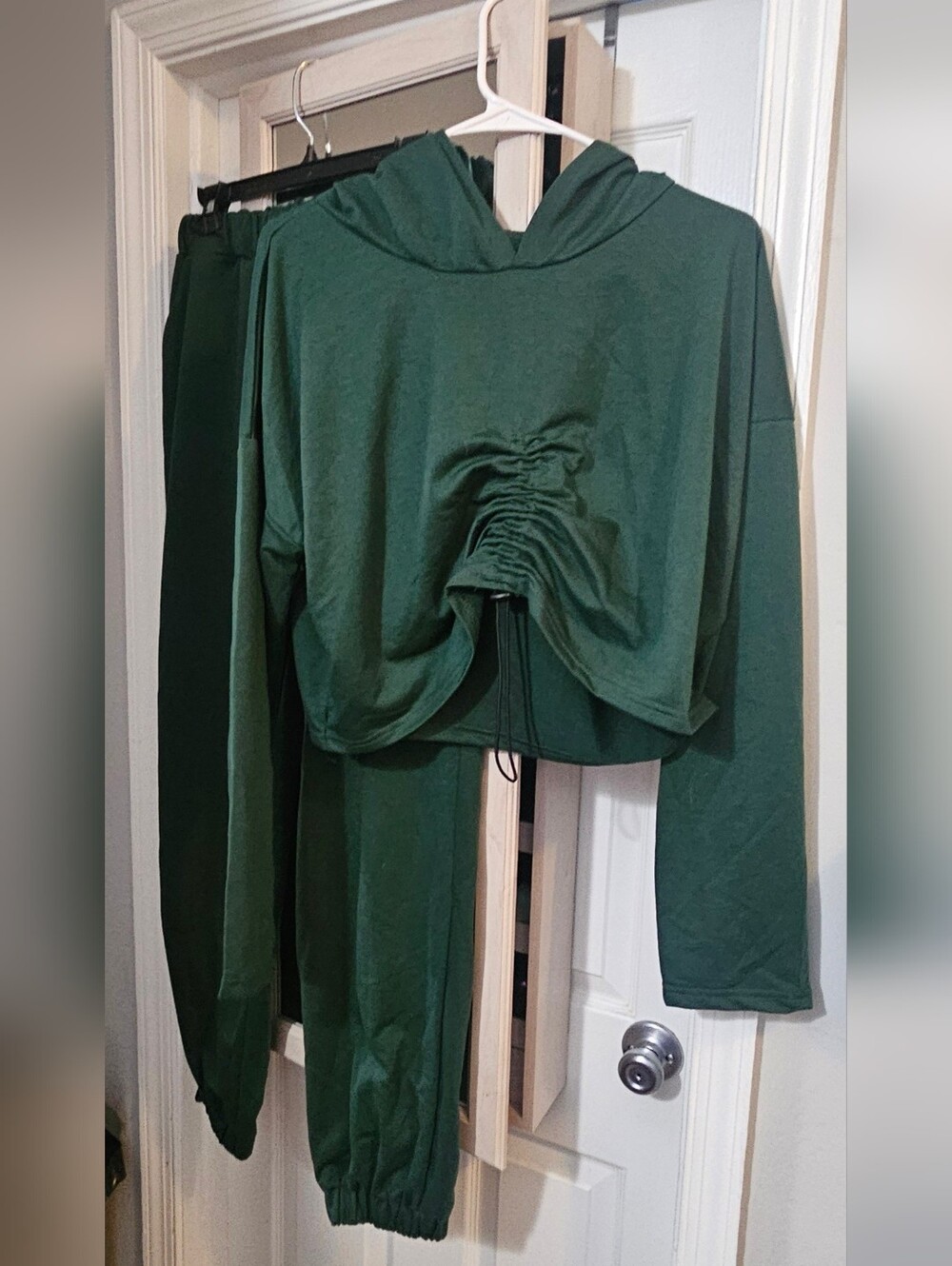 SHEIN Deep Green Ruched Hoodie & Jogger Set